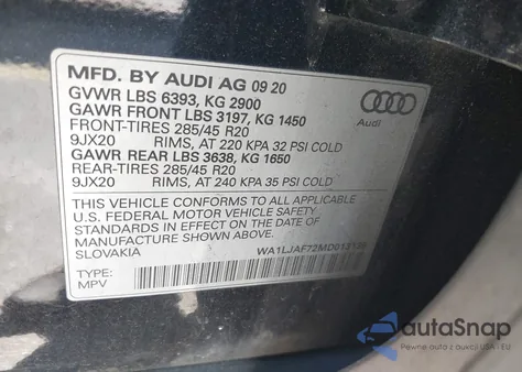 2021 Audi Q7 Premium Plus 45 Tfsi Quattro Tiptronic from USA, damaged, VIN WA1LJAF72MD013135